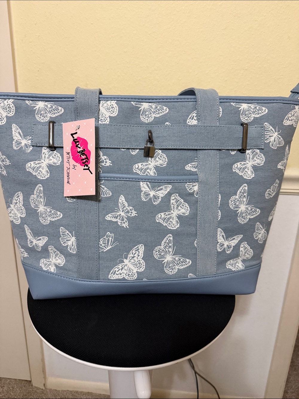 Betsy Johnson Large Denim Butterfly Canvas Tote